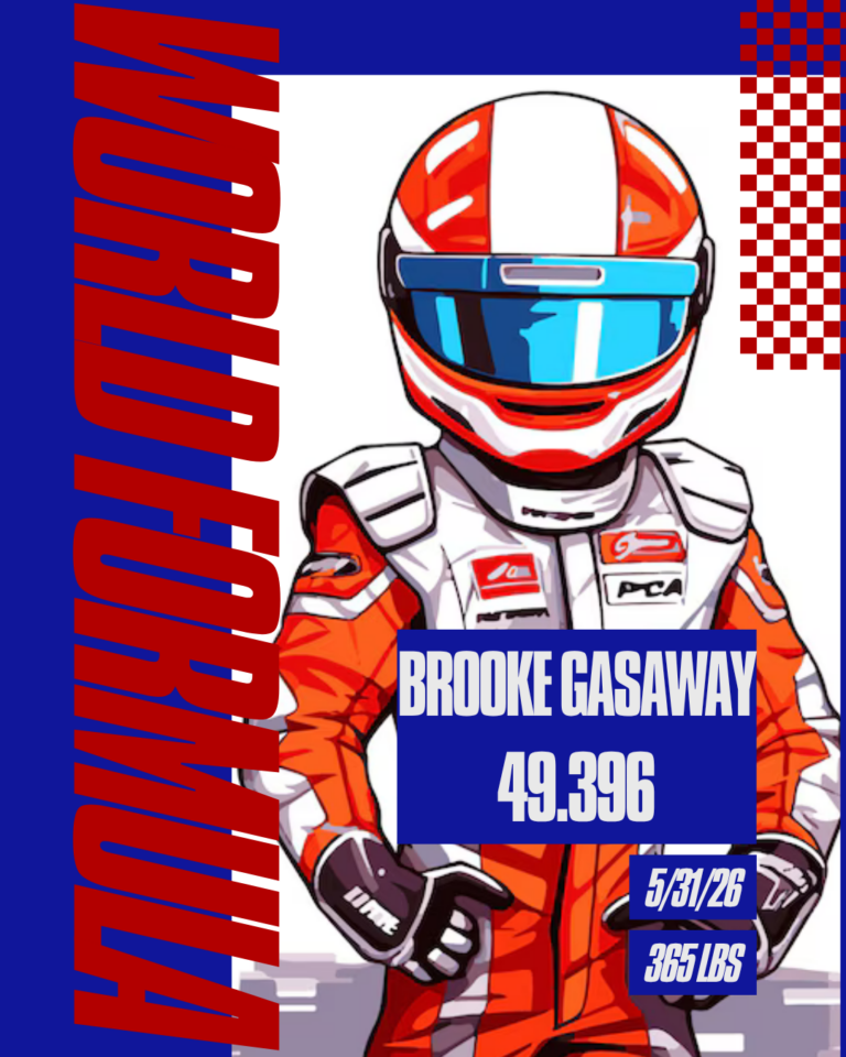World Formula Track Record 365 lbs. Brooke Gasaway 49.396